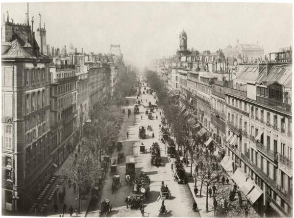 Street Scene, Boulevard des Italiens, Paris, France, Albumen Print, circa 1890
