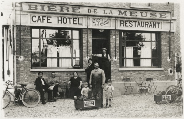 Group of People in Front of Hotel Café, France, circa 1905