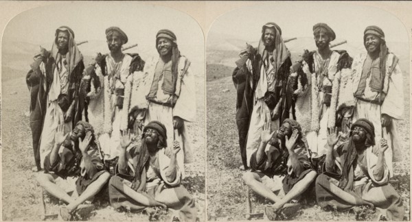 Bedouin Robbers, Wilderness of Judea, Near the Road to Jericho, Palestine, Stereo Card, 1896