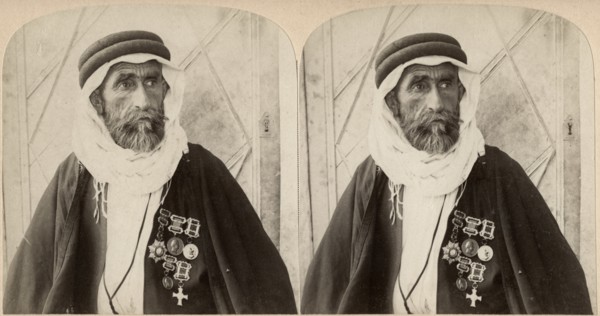 Sheikh el Rachid, Chief of the Escorts and Greatest Bedouin of Palestine, Stereo Card, 1900