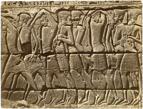 Bas-Relief of Philistine Prisoners, Medinet Habu Temple, Luxor, Egypt, Albumen Print, circa 1880