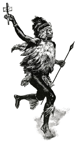 Male Letter Carrier Using Split Stick, Africa, "Classical Portfolio of Primitive Carriers", by Marshall M. Kirman, World Railway Publ. Co., Illustration, 1895