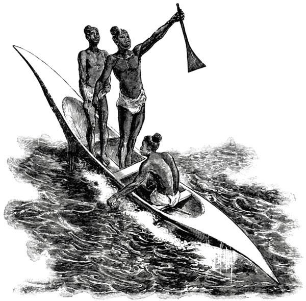 Primitive Canoe on the Coast of Cape Verde, Africa, "Classical Portfolio of Primitive Carriers", by Marshall M. Kirman, World Railway Publ. Co., Illustration, 1895