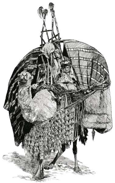Camel with Tent Devised for Better Protection of Passengers, Algeria, Africa, "Classical Portfolio of Primitive Carriers", by Marshall M. Kirman, World Railway Publ. Co., Illustration, 1895
