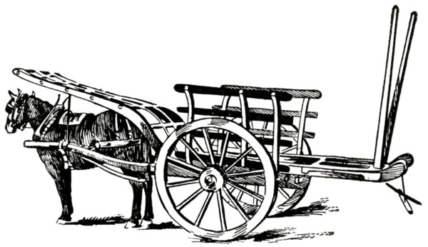 Horse and Cart, Island of Jersey, British Isles, "Classical Portfolio of Primitive Carriers", by Marshall M. Kirman, World Railway Publ. Co., Illustration, 1895