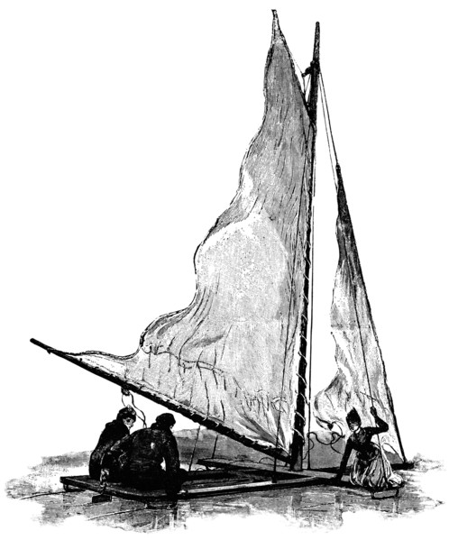 Ice Boat on Loch Cobbinshaw, Scotland, "Classical Portfolio of Primitive Carriers", by Marshall M. Kirman, World Railway Publ. Co., Illustration, 1895