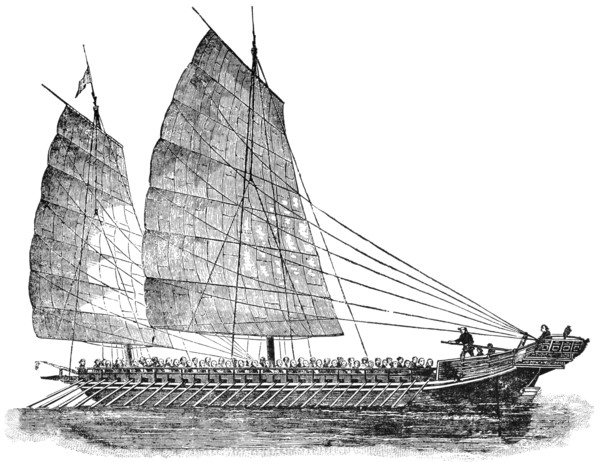 Pirate Ship, China, "Classical Portfolio of Primitive Carriers", by Marshall M. Kirman, World Railway Publ. Co., Illustration, 1895