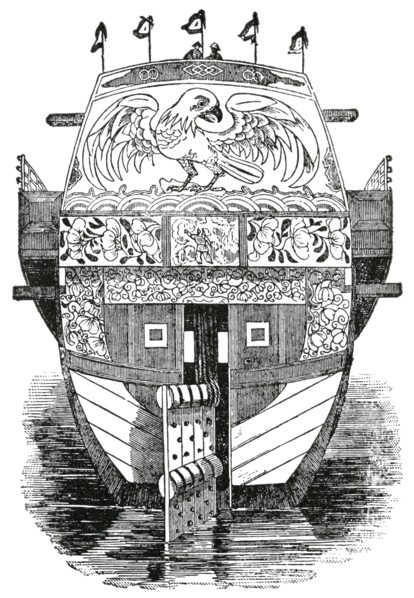 Stern and Rudder of Chinese Junk, "Classical Portfolio of Primitive Carriers", by Marshall M. Kirman, World Railway Publ. Co., Illustration, 1895