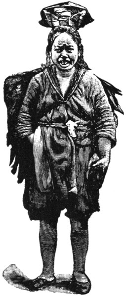Female Ju Tribe Member of Mountaineers, China, "Classical Portfolio of Primitive Carriers", by Marshall M. Kirman, World Railway Publ. Co., Illustration, 1895
