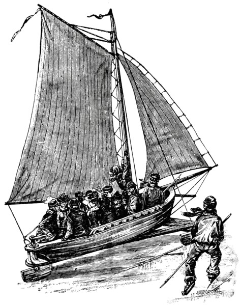 Passengers in Ice craft, Germany, "Classical Portfolio of Primitive Carriers", by Marshall M. Kirman, World Railway Publ. Co., Illustration, 1895