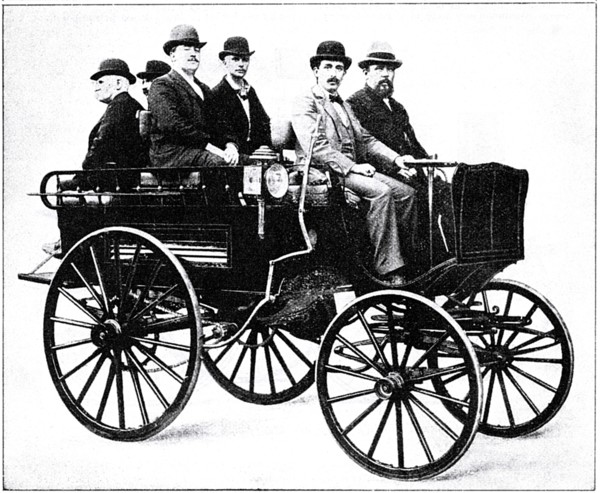 Group of Men Seated in Motor Hunting Trap, created De La Vergne Refrigerating Machine Co., New York, USA, circa 1895