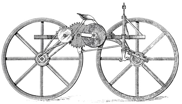 Spring Motor on Bicycle, Invented by D.I. Lybe, Sidney, Iowa, USA, Illustration, circa  1895