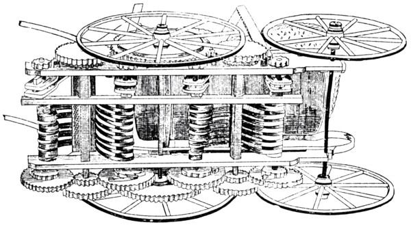 Spring Motor attached to Baby Carriage, designed by A.B. Andrews, USA, Illustration, circa 1895