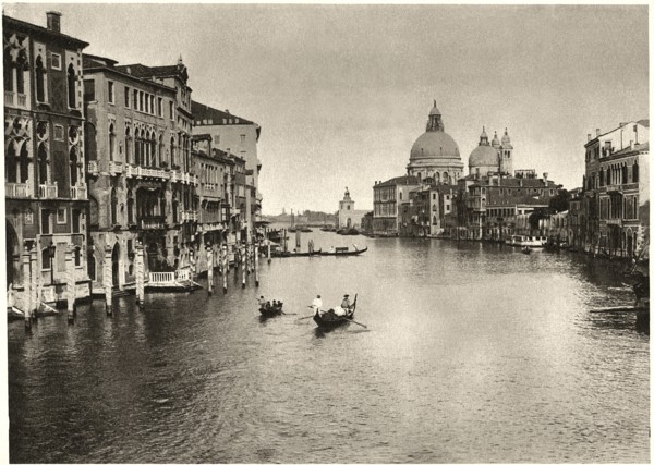 Grand Canal, Basilica di Santa Maria della Salute in Background, and Dogana di Mare Further Distant, Venice, Italy, circa 1910