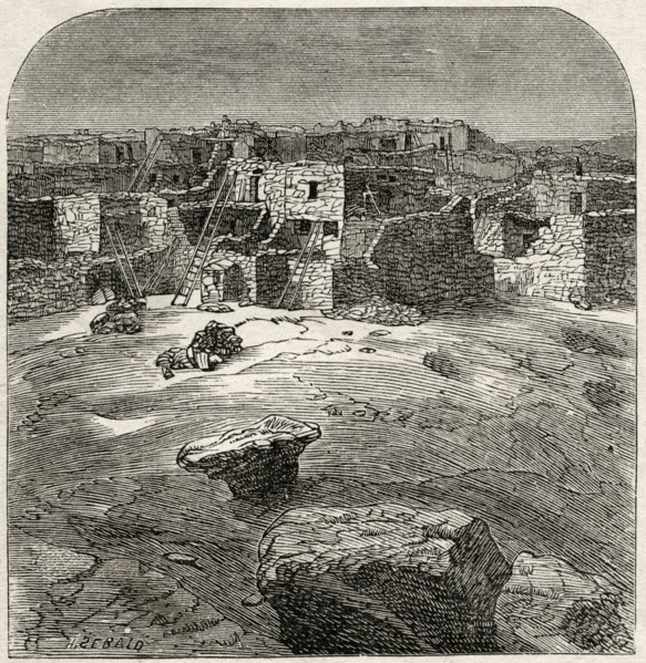 “Curious Dwellings of the Aztecs”, by Artist H. Sebald, Book Illustration from “Indian Horrors or Massacres of the Red Men”, by Henry Davenport Northrop, 1891