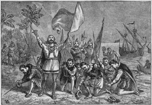 “Landing of Columbus”, Book Illustration from “Indian Horrors or Massacres of the Red Men”, by Henry Davenport Northrop, 1891