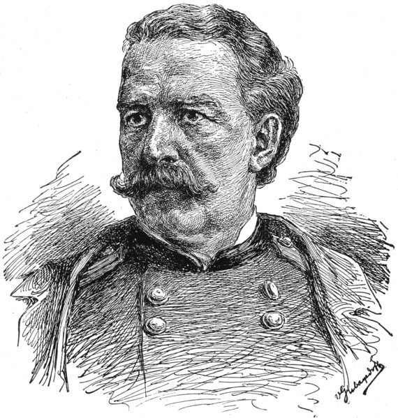 General Nelson A. Miles (1839-1925), Civil War, U.S. Army Campaigns against Native American Tribes, Spanish-American War, by Artist V. Grebayedoff, Book Illustration from “Indian Horrors or Massacres ...