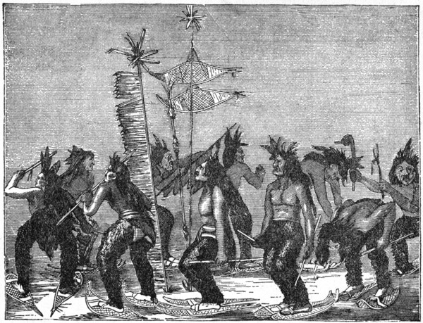 “Snow-Shoe Dance of the Apache” after lithograph by George Catlin, 1844-45, Book Illustration from “Indian Horrors or Massacres of the Red Men”, by Henry Davenport Northrop, 1891