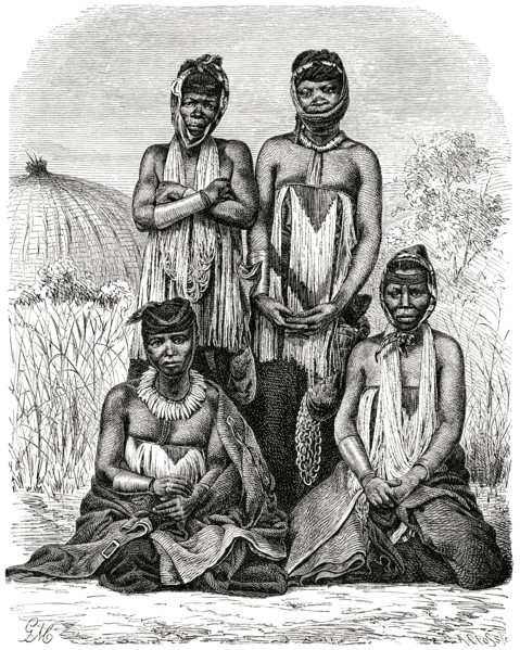 Portrait of Wives of Gaika King Sandili, Africa, Illustration, 1885