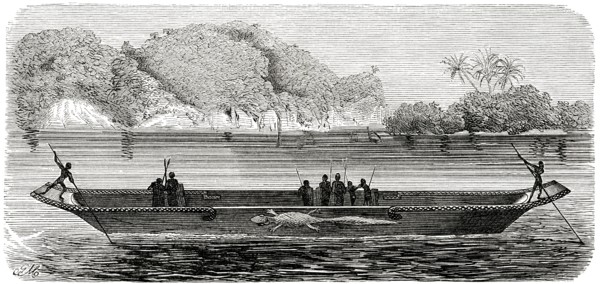 Barge from Upper Congo, Africa, Illustration, 1885