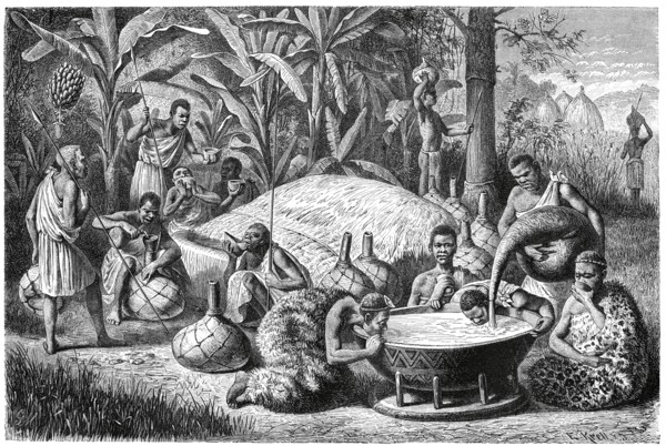 Beer Festival of Waganda Tribe, Africa, Illustration, 1885