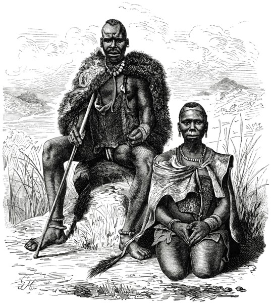 Basuto Chieftain and Girl, Africa, Illustration, 1885