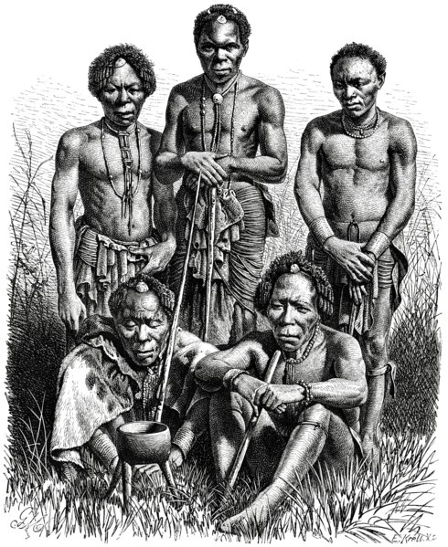 Group of Men of Herero Tribe, Southern Africa, Illustration, 1885