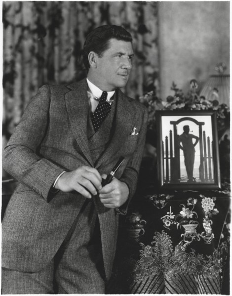 Actor George Bancroft, Publicity Portrait with Pipe, 1930's