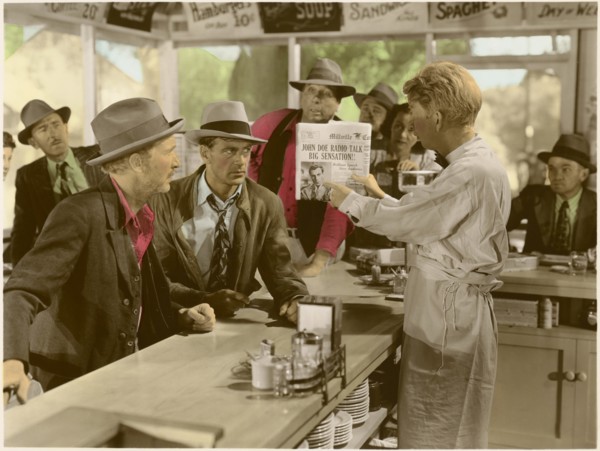 Gary Cooper (c), on-set of the Film, “Meet John Doe”, 1941