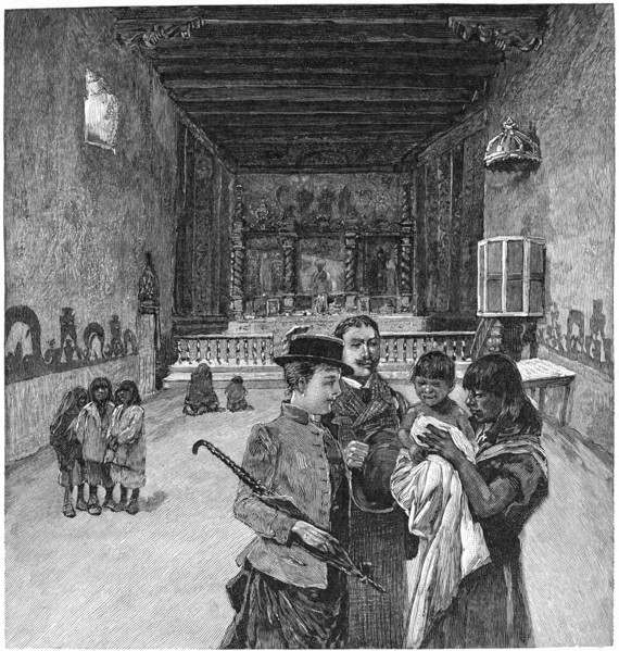Harper's New Monthly Magazine, Jan 1891, Interior, Church at Laguna, Cibola County, New Mexico, United States, founded 1699, pueblo, Indian, Native American