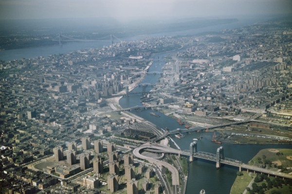 High Angle View of Queens, Bronx and Manhattan, East River and Hudson River, New York City, New York, USA, August 1959