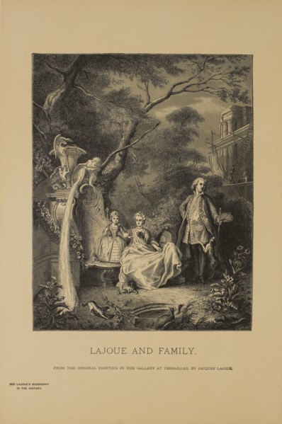 Lajoue and Family, Wood Engraving from the Original Painting by Jacques Lajoue, The Masterpieces of French Art by Louis Viardot, Published by Gravure Goupil et Cie, Paris, 1882, Gebbie & Co., Philadel...