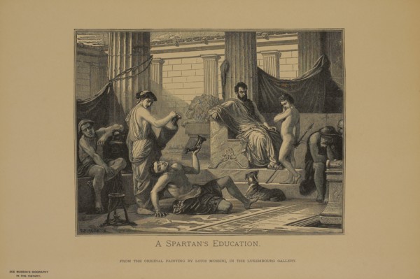 A Spartan's Education, Woodcut Engraving from the Original Painting by Louis Mussini, The Masterpieces of French Art by Louis Viardot, Published by Gravure Goupil et Cie, Paris, 1882, Gebbie & Co., Ph...