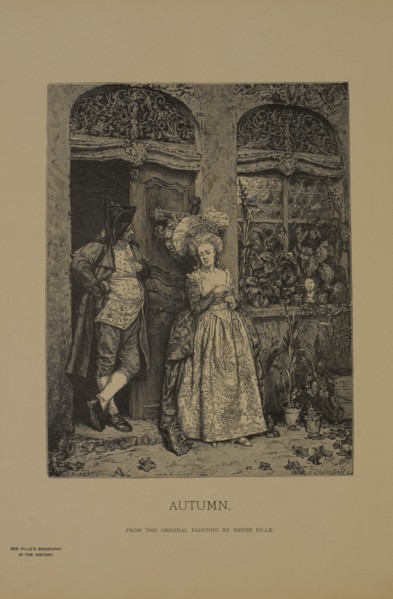 Autumn, Woodcut Engraving from the Original Painting by Henri Pille, The Masterpieces of French Art by Louis Viardot, Published by Gravure Goupil et Cie, Paris, 1882, Gebbie & Co., Philadelphia, 1883