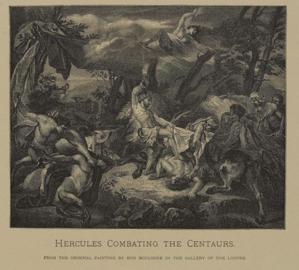 Hercules Combating the Centaurs, Woodcut Engraving from the Original Painting by Bon Boullogne, The Masterpieces of French Art by Louis Viardot, Published by Gravure Goupil et Cie, Paris, 1882, Gebbie...