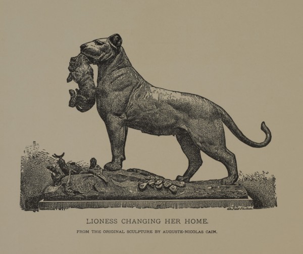 Lioness Changing her Home, Woodcut Engraving from the Original Sculpture by Auguste-Nicolas Cain, The Masterpieces of French Art by Louis Viardot, Published by Gravure Goupil et Cie, Paris, 1882, Gebb...