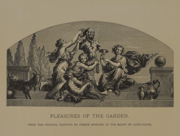 Pleasures of the Garden, Woodcut Engraving from the Original Painting by Pierre Mignard, The Masterpieces of French Art by Louis Viardot, Published by Gravure Goupil et Cie, Paris, 1882, Gebbie & Co.,...