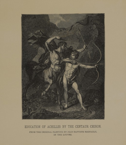 Education of Achilles by the Centaur Chiron, Woodcut Engraving from the Original 1782 Painting by Jean-Baptiste Regnault, The Masterpieces of French Art by Louis Viardot, Published by Gravure Goupil e...
