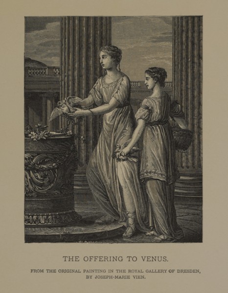 The Offering to Venus, Woodcut Engraving from the Original 1763 Painting by Joseph-Marie Vien, The Masterpieces of French Art by Louis Viardot, Published by Gravure Goupil et Cie, Paris, 1882, Gebbie ...
