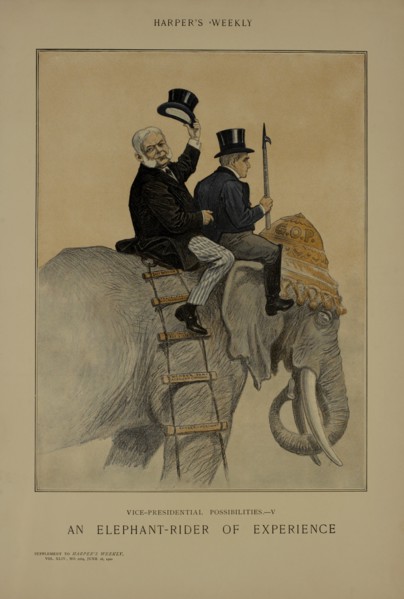 Vice-Presidential Possibilities V, an Elephant-Rider of Experience, Harper's Weekly Supplement, June 16, 1900
