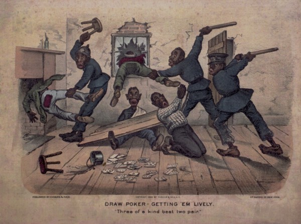 Draw Poker, Getting 'Em Lively, "Three of a Kind Beat two Pair", Courier & Ives, USA, 1886