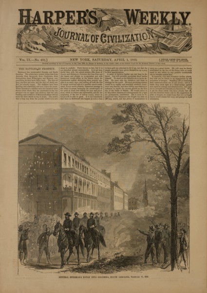 General Sherman's Entry into Columbia, South Carolina, February 17, 1865, Harper's Weekly, April 1, 1865