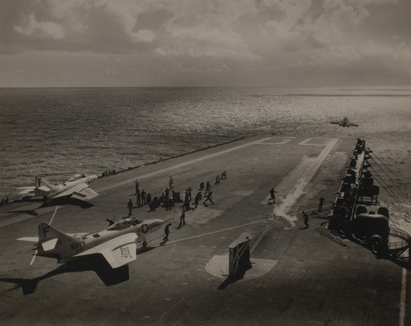 U.S. Navy Grumman F9F-8 Cougar Fighter Aircraft of Attack Squadron 44 (VA-44) being Launched from USS Saratoga during its Shakedown Cruise, Caribbean Sea, September 3, 1956
