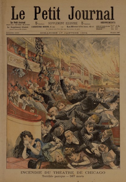 Cover of Parisian Newspaper Le Petit Journal, Featuring December 30, 1903 Fire at Chicago's Iroquois Theater,  Paris France, January 17, 1904