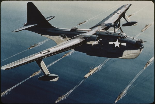 Military Airplane Flying over Battleships