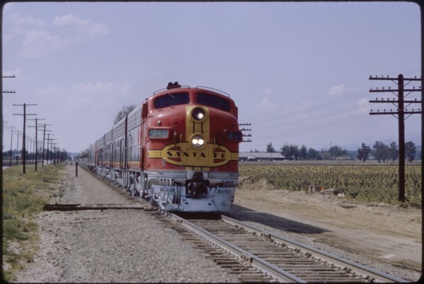 Santa Fe Diesel Locomotive Train, near Cucamonga, California, USA, 1965