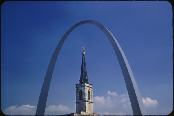 Arch and Cathedral Spire, Saint Louis, Missouri, USA, 1967