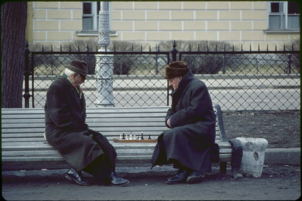 Two Men Playing Chess in Park, Leningrad (St. Petersburg), U.S.S.R., 1958