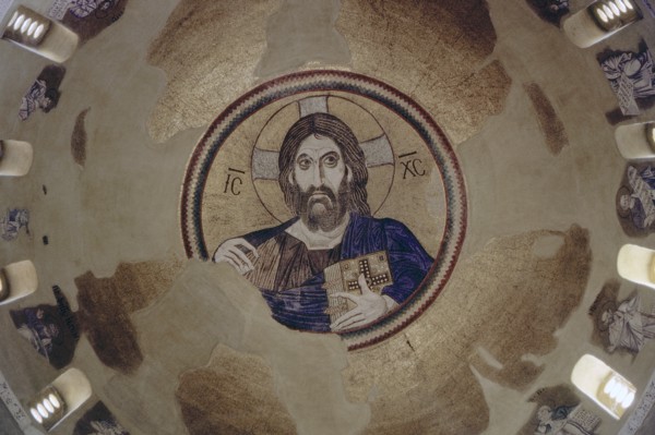Christ Pantocrator Mosaic, Dome of Daphni Monastery, Interior View, Chaidari, Greece, 1963