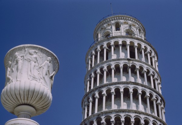 Tower of Pisa against Blue Sky, Low Angle View, Pisa, Italy, 1961